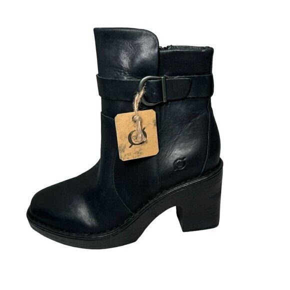 BORN Hailey Platform Ankle Boots Black Leather size 9.5 M NEW - Picture 2 of 7